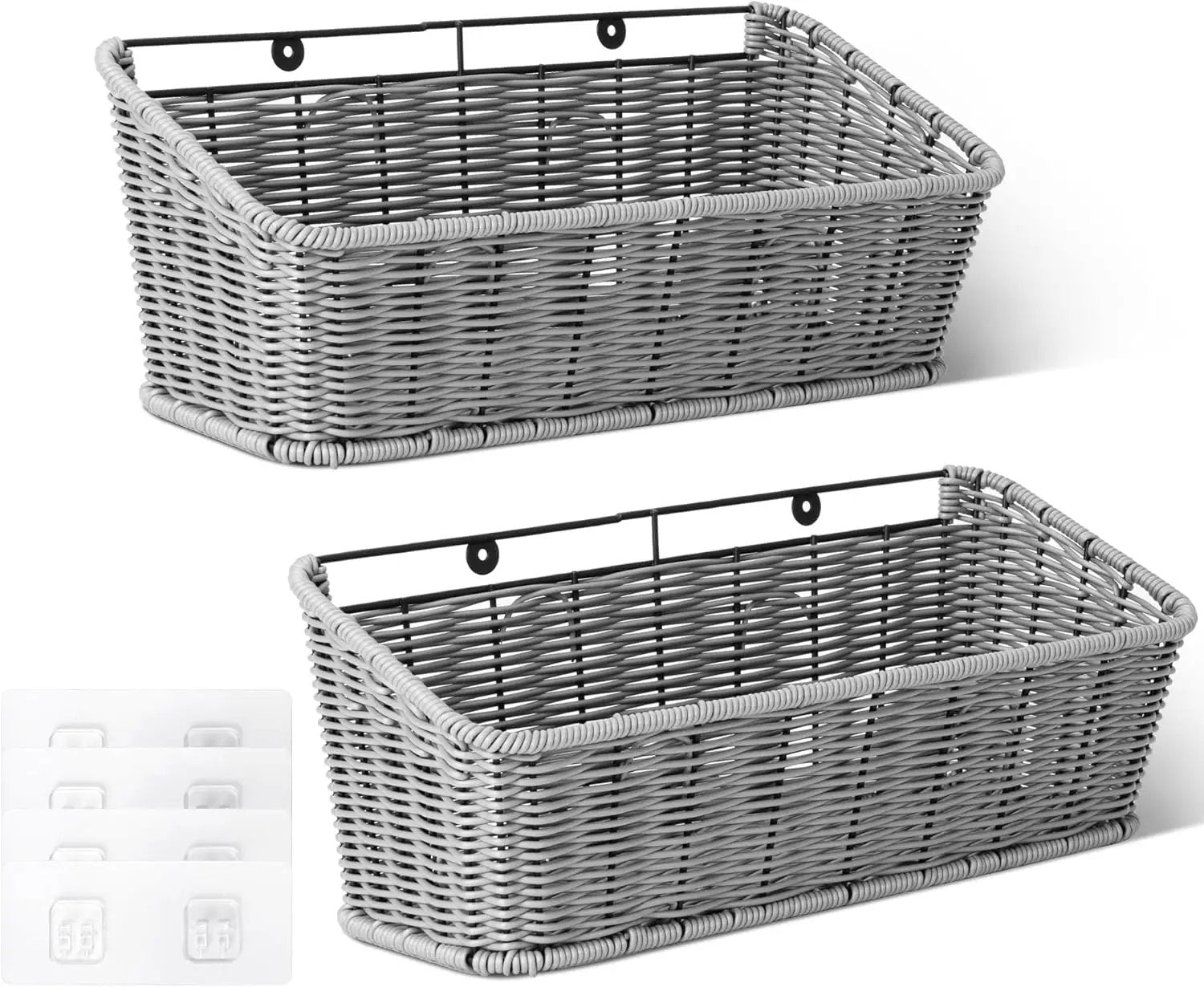 GRANNY SAYS Wicker Hanging Basket, 2 Pack Storage Baskets for Cabinet, Wall Mount Fruit Basket for Kitchen, Adhesive Bathroom Cabinet Organizer, Pantry Organizers and Storage, Gray by GreenHaven Gardens