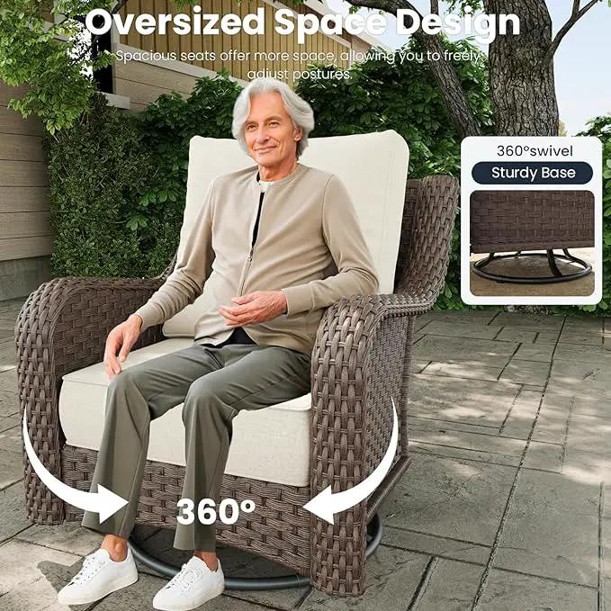 5 Pieces Outdoor Patio Furniture Sets with Rocking Swivel Chairs with 6-inch Thick Cushion and Side Table for Deck Lawn by GreenHaven Gardens
