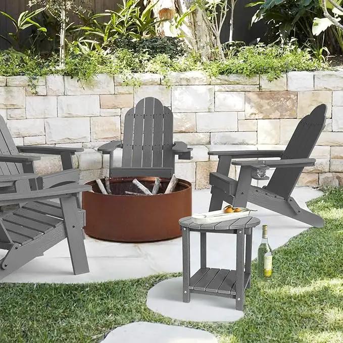 Adirondack Round Outdoor Side Table 2-Tier Storage Patio Side Table, HDPE End Tables for Backyard Pool Porch Garden Lawn (Grey) by GreenHaven Gardens