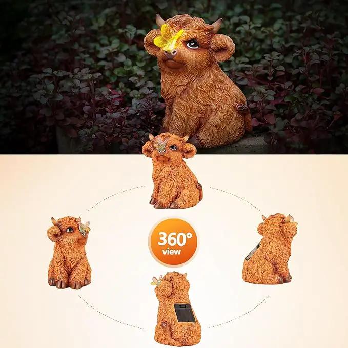 Highland Cow Solar Powered Outdoor Garden Statue, Resin Highland Cow Statue with Solar Light Lantern, Decorative Lawn, Yard Outdoor Highland Cow Decor. Unique home decorations, gifts for women by GreenHaven Gardens