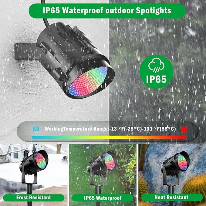 RGB Spotlight Outdoor 12W Color Changing Landscape Lighting with Remote Control Outdoor Spotlight for Yard 120V Waterproof Led Landscape Lights 4 Pack by GreenHaven Gardens