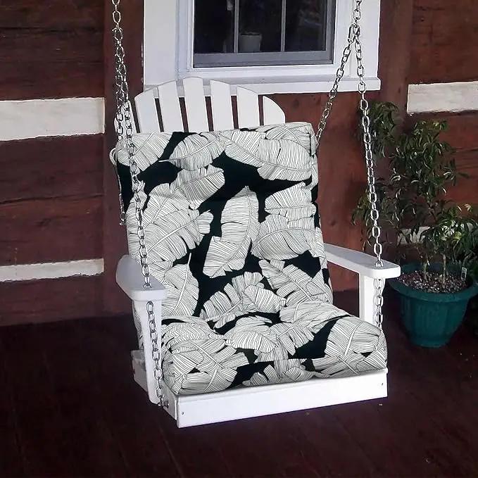 LVTXIII Outdoor Tufted Seat Cushions, Solid Seat and Back Chair Cushion with Ties, Patio Replacement Rocking Chair Cushion for Outdoor Furniture Use, 21 W x 21D, 2 Pack, Black Lush Leaf Jungle by GreenHaven Gardens