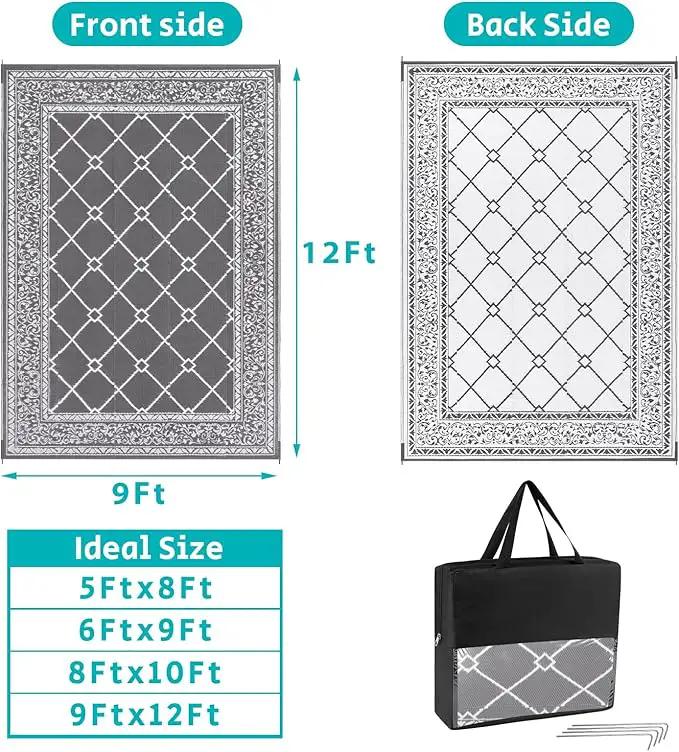 HEBE Outdoor Rug Waterproof 9x12, Reversible Plastic Straw Rug RV Camping Rug, Indoor Outdoor Patio Mat Clearance, Outside Carpet for Porch,Deck,Camper,Balcony,Backyard,Picnic by GreenHaven Gardens