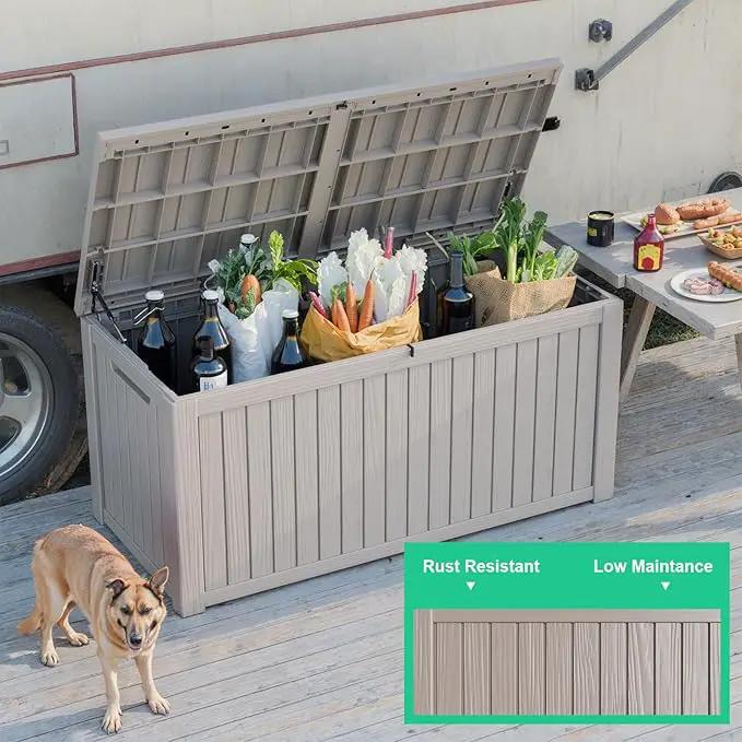 180 Gallon Outdoor Storage Box – Waterproof Deck Box for Garden & Patio,Light Brown by GreenHaven Gardens