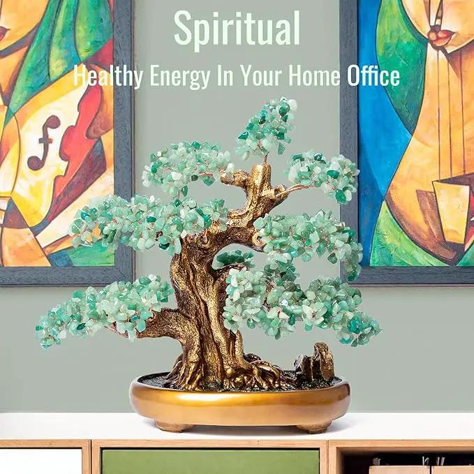 Green Aventurine Gemstone Crystal Bonsai Tree of Life Large Feng Shui Money Chakra Tree for Luck and Wealth Desk Decoration(1,251 Gem Count) by GreenHaven Gardens