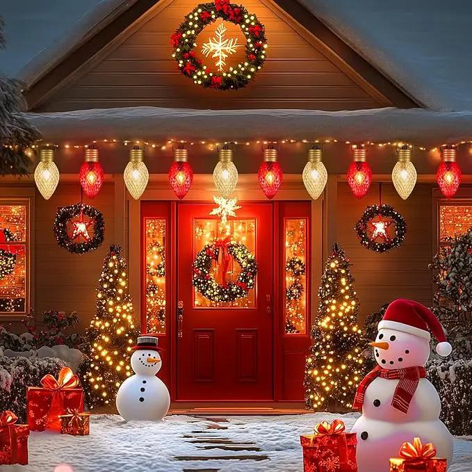 Moonflor Strawberry Jumbo C9 Christmas Pathway Lights Outdoor - 8.5FT 5 LED C9 Walkway Lights Outdoor, Christmas Decoration Outside, Christmas Lights Outdoor for Lawn Holiday Yard, Red & Warm White by GreenHaven Gardens