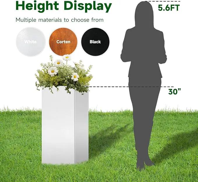White Steel Metallic Heavy Planter for Outdoor Plants Box 14"x14"x30" Metal Planter Spliced Flower Pots with Partitions for Outside,Indoor,Garden (White, 14 * 14 * 30) by GreenHaven Gardens