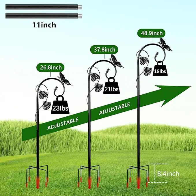 Shepherds Hooks for Outdoor Hummingbird Bird Feeder Pole Hanger 49 Inches with 5 Prongs Base Stainless Metal Adjustable Garden Hanging Holder Weddings Garden Decor Butterfly 2-Pack by GreenHaven Gardens