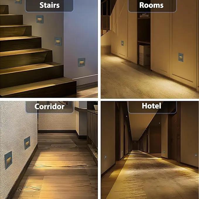 4pcs/3W Wall Recessed Stair Lights LED,Warm White,Indoor Step Light,Square Recessed Wall Light,Grey Cover Staircase Light IP20 for Indoor Stairs, Home, Kitchen, Attic, Aisle by GreenHaven Gardens