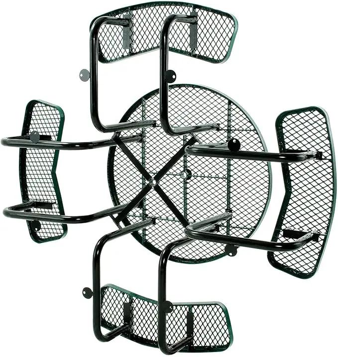 Global Industrial 46" Round Picnic Table, Expanded Metal, Green Thermoplastic Coating, Attached Benches, 1-1/2” Umbrella Pole Hole, Outdoor-Rated, 1000 lb Capacity by GreenHaven Gardens