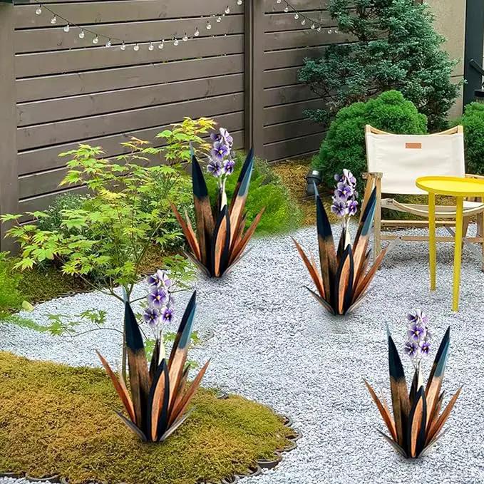 Jesokiibo Tequila Rustic Sculpture DIY Metal Agave Plant Home Decor Rustic Hand Painted Metal Agave Garden Ornaments Outdoor Decor Figurines Home Yard Decorations Stakes Lawn Ornaments (Blue 2PCS) by GreenHaven Gardens