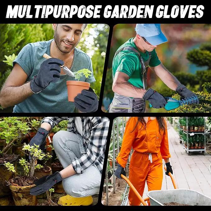 HLDD HANDLANDY Leather Work Gloves for Men & Women, Adjustable Wrist Cowhide Gardening Glove with Reinforced Palm for Driver by GreenHaven Gardens