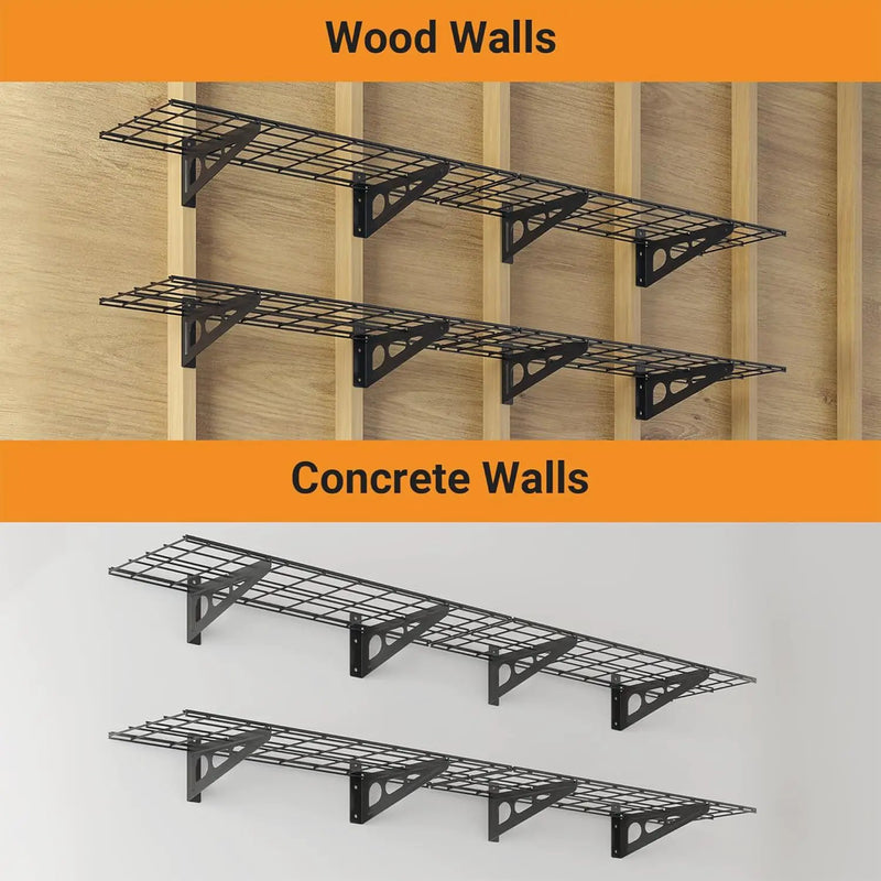 1x6 ft Garage Shelving, 2-Pack Wall-Mounted Shelves for Garage, Kitchen, Pantry Storage, 600 lbs Total Load Capacity Shelving, Black by GreenHaven Gardens