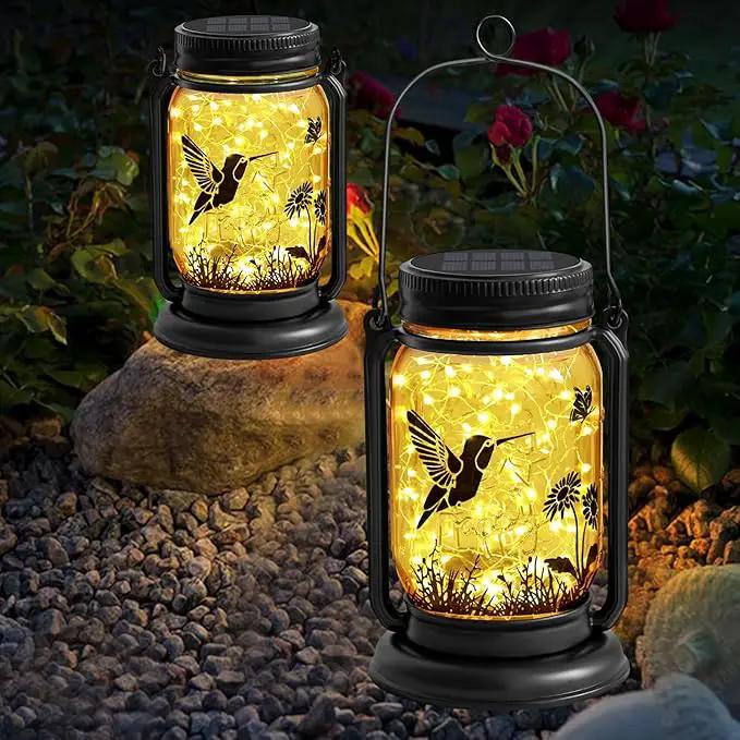 YJFWAL Hummingbird Solar Lanterns Outdoor Waterproof -Birthday, Mothers Day Gifts for Women Mom Grandma, Mason Jar Garden Lights for Patio, Yard, Porch, Balcony, Durable Garden Decor by GreenHaven Gardens