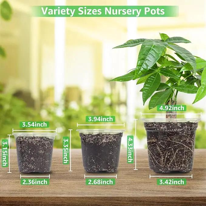 Bonviee 36 Packs 3.5/4/5 Inch Clear Nursery Pots, Transparent Plastic Planter with Drainage Holes, Seed Starting Pot Flower Plant Container -Clear by GreenHaven Gardens