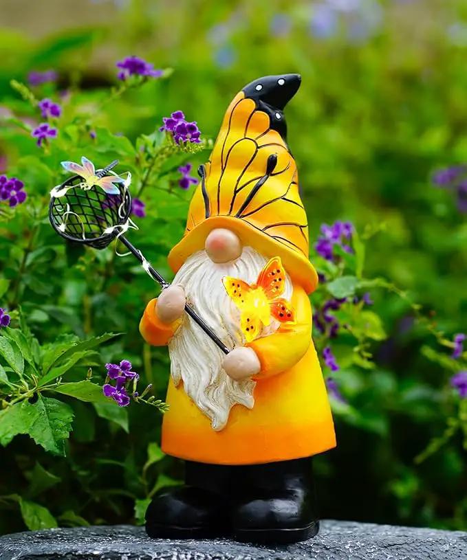 Solar Gnome Statues Outdoor Decor: Garden Figurines Sculpture with Glowing Butterfly and Catching Dragonfly for Yard Porch Patio Balcony - Gifts for Mother Grandma by GreenHaven Gardens