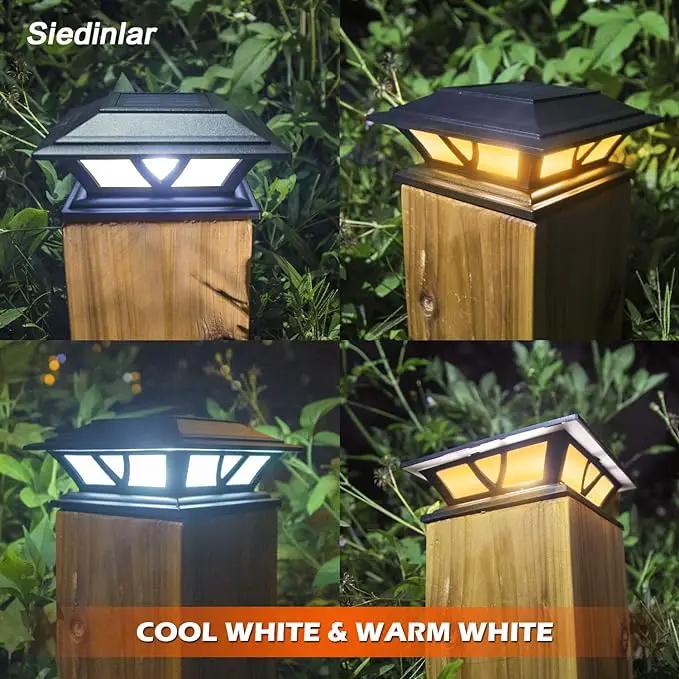 SIEDiNLAR Solar Post Lights Outdoor 2 Modes LED Deck Fence Cap Light for 4x4 5x5 6x6 Posts Patio Garden Decoration Warm White/Cool White Lighting Black (8 Pack) by GreenHaven Gardens