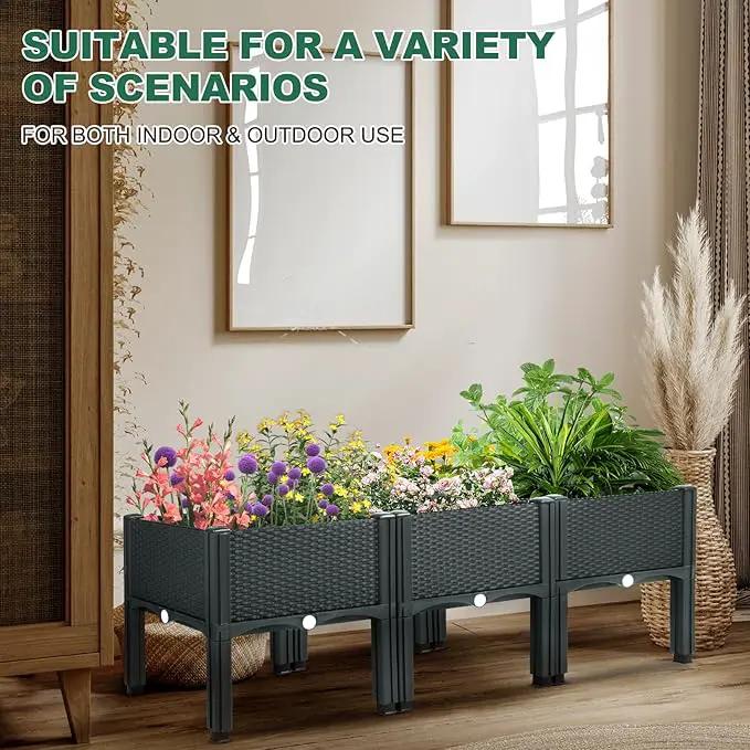 Emalie Raised Garden Beds Elevated Plastic Planter Box with Drainage Plugs Perfect for Vegetables Flowers Herbs Growing Outdoor, 47.2" Lx15.7 Wx16.5 H Grey by GreenHaven Gardens