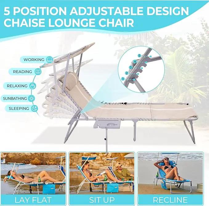 #WEJOY 4 in 1 Tanning Chair with Face Hole & Canopy & Side Table, 5 Positions Adjustable Folding Waterproof Facedown Chaise Lounge with Pillow Quick Dry for Beach Pool Outdoor Camping Patio (Khaki) by GreenHaven Gardens