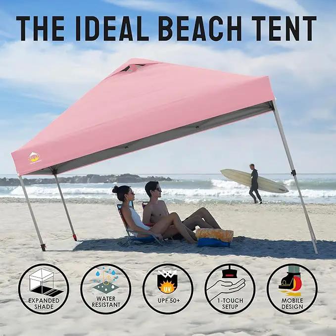 CROWN SHADES 10x10 Pop Up Canopy Tent - Patented Center Lock One Push Instant Outdoor Canopy Beach Tent with STO-N-Go Bag 8 Stakes & 4 Sand Bags，Pink by GreenHaven Gardens