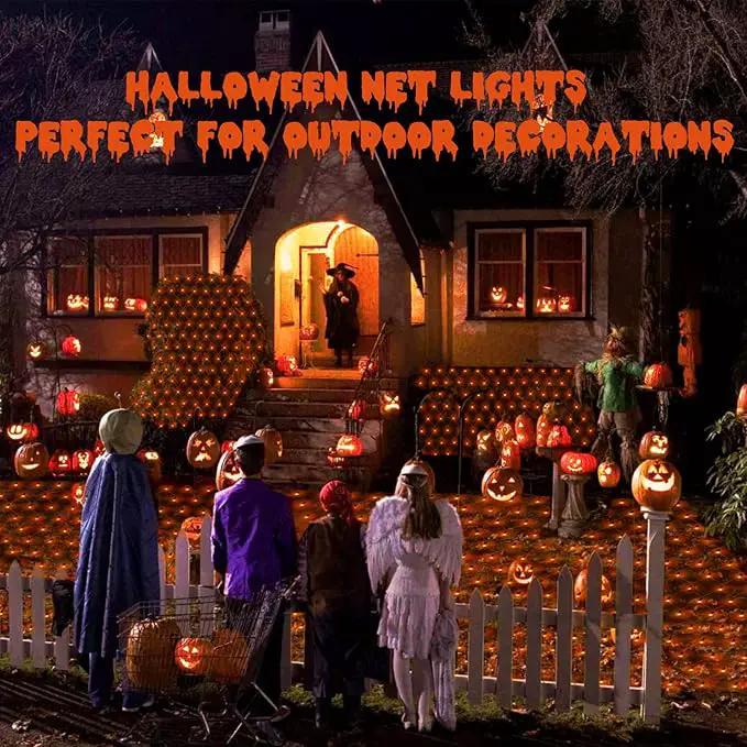 JMEXSUSS 360 LED 12ft x 5ft Halloween Net Lights - Connectable Orange Outdoor Mesh Lights With Remote, 8 Modes Plug-in for Bushes Shrubs Decorations by GreenHaven Gardens