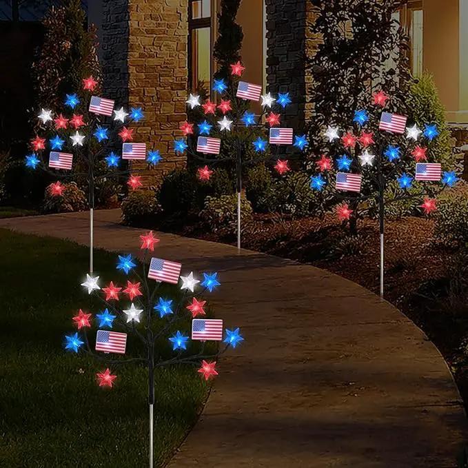 HUGSVIK 4 Packs 80LED 4th of July Decorations Outdoor, Upgraded Red White and Blue Solar Lights with Stars & American Flags, Outdoor Memorial Day Decorations Patriotic Lights for Yard Pathway Garden by GreenHaven Gardens