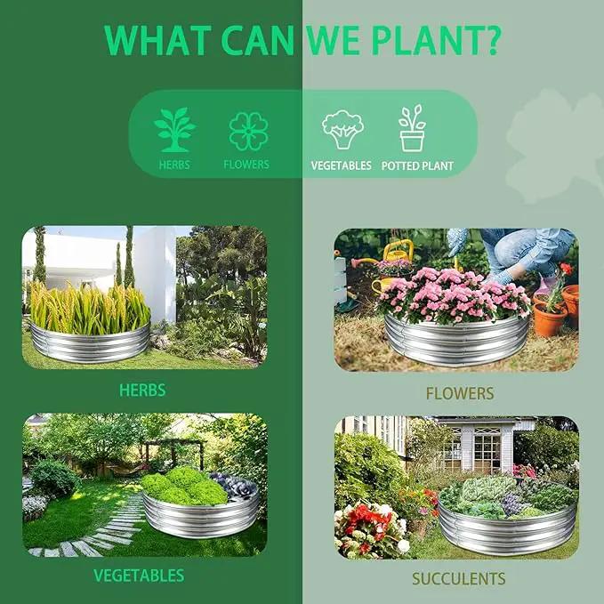 Durable Round Galvanized Steel Raised Garden Bed for Planting,Round Galvanized Steel Fire Ring/Fir Pit for Outdoor- 5×5×1FT,0.8MM Thick (Silver, 60 ins Diameter x 12 ins high) by GreenHaven Gardens
