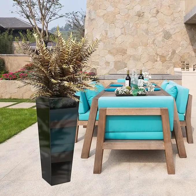KOL 28''H. Tall Galvanized Steel Glazed Planter with Insert, Set of 2, Planter Pots for Indoor & Outdoor Use, Decorative Flower Plant Pots with Drainage Hole for Front Porch, Patio, Deck - Black by GreenHaven Gardens