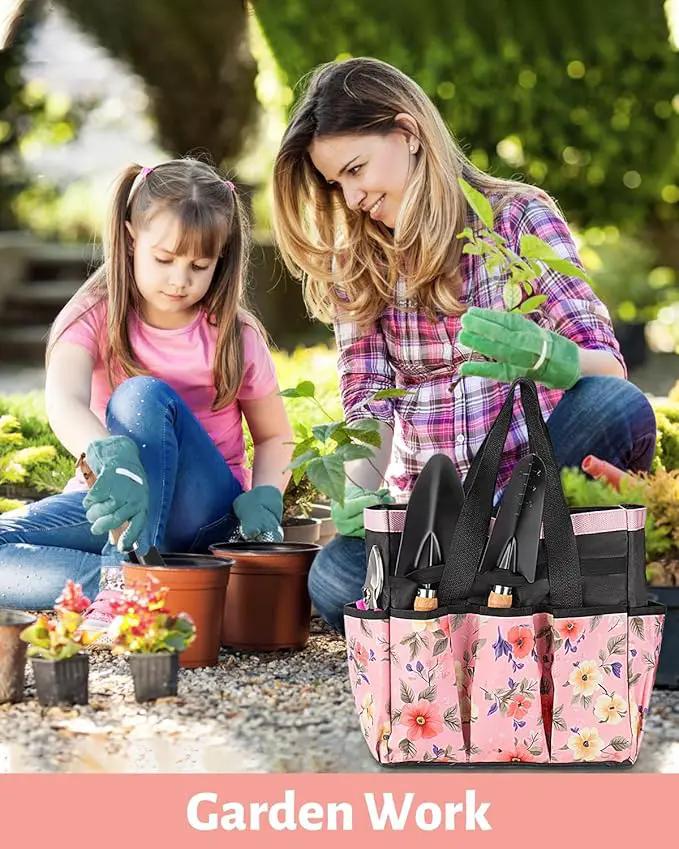 Pink Gardening Tools, Garden Tool Set for Women, 5 Piece Womens Gardening Kit with Garden Hand Tools Pink Floral Garden Bag,Gardening Gifts for Wife (5-Piece Pink) by GreenHaven Gardens