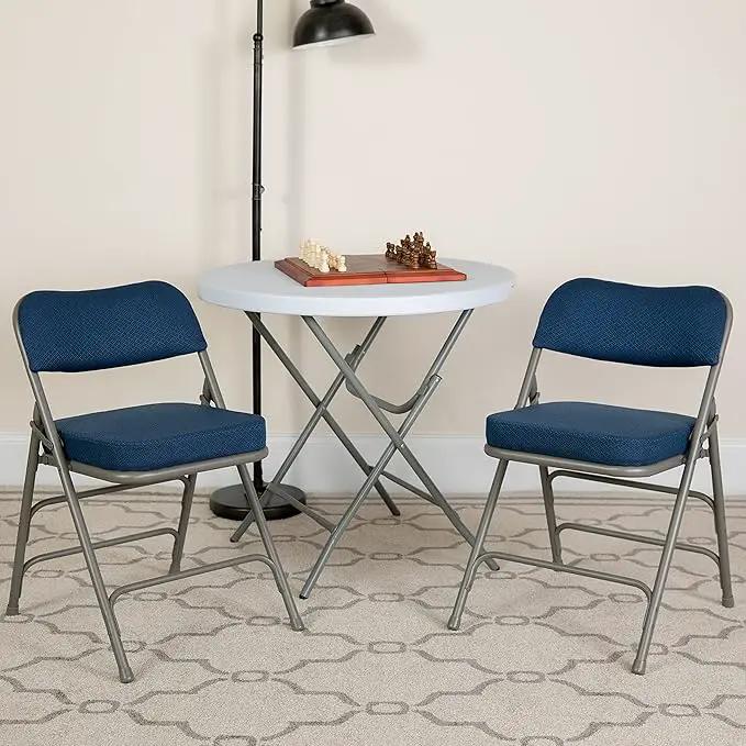 Flash Furniture Hercules Series Metal Folding Chairs with Cushioned Seat, Fabric Upholstered Event Chairs with 300-lb. Static Weight Capacity, Set of 4, Navy by GreenHaven Gardens