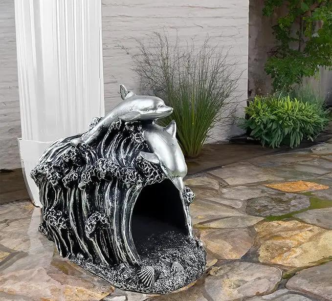 Dolphin Statue 3" x 4" Gutter Downspout Extension,Garden Outdoor Animal Decor Sculpture, Gutter Diverter Rain, Splash Block, Decorative Gutter Extender Diverter Ornament by GreenHaven Gardens