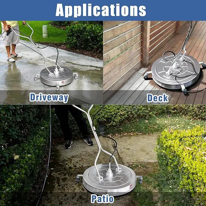 JANZ 30'' Pressure Washer Surface Cleaner with 4 Wheels,Dual Handle,Stainless Steel Housing, 2 Hose Adapters and 4 Replacement Nozzle Cores,Ideal for Driveways, Sidewalks,Patios,Decks Cleaning by GreenHaven Gardens