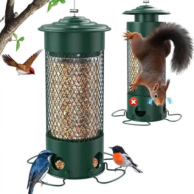 Metal Squirrel Proof Bird Feeders for Outdoors Hanging,Weight-Activated Large Capacity Feeder for Wild Finch, Cardinal,Blue Jay, Chickadee, Weatherproof and Durable 4 Perches,Green by GreenHaven Gardens
