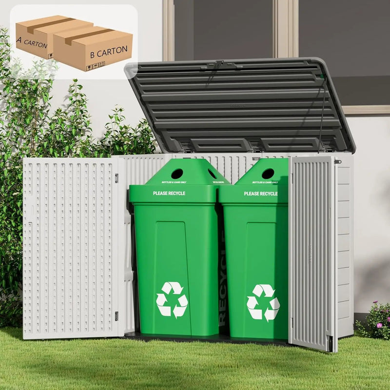 ZZM Large Outdoor Storage Shed, 48 Cu Ft Resin Versatile Storage Cabinet for Patio Accessories, Trash Cans & Garden Tools, Durable Horizontal Storage Box with Lockable Lid (White) by GreenHaven Gardens
