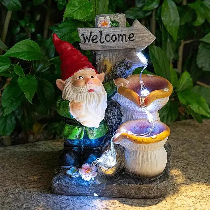 mopha Garden Gnomes Statues Outdoor Decor with Flowing Water Solar Lights Resin Figurines Outside Decoration for Patio Yard Lawn Porch Ornaments Clearance Gardening Gift by GreenHaven Gardens
