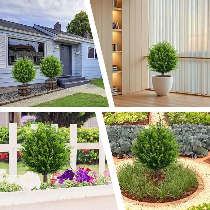 26.5" Artificial Cedar Topiary Ball Trees, Set of 2 UV Resistant Fake Evergreen Trees Shrubs Bushes Artificial Plants with Ground Spike Faux Cypress Plants for Indoor Outdoor Front Porch Garden by GreenHaven Gardens