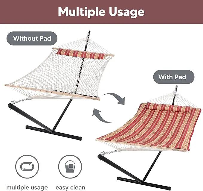 SUNCREAT Hammocks Portable Hammock with Stand, Hammock with Stand 2 Person Heavy Duty for Bedroom, Backyard, Patio, Balcony, Red Stripe by GreenHaven Gardens