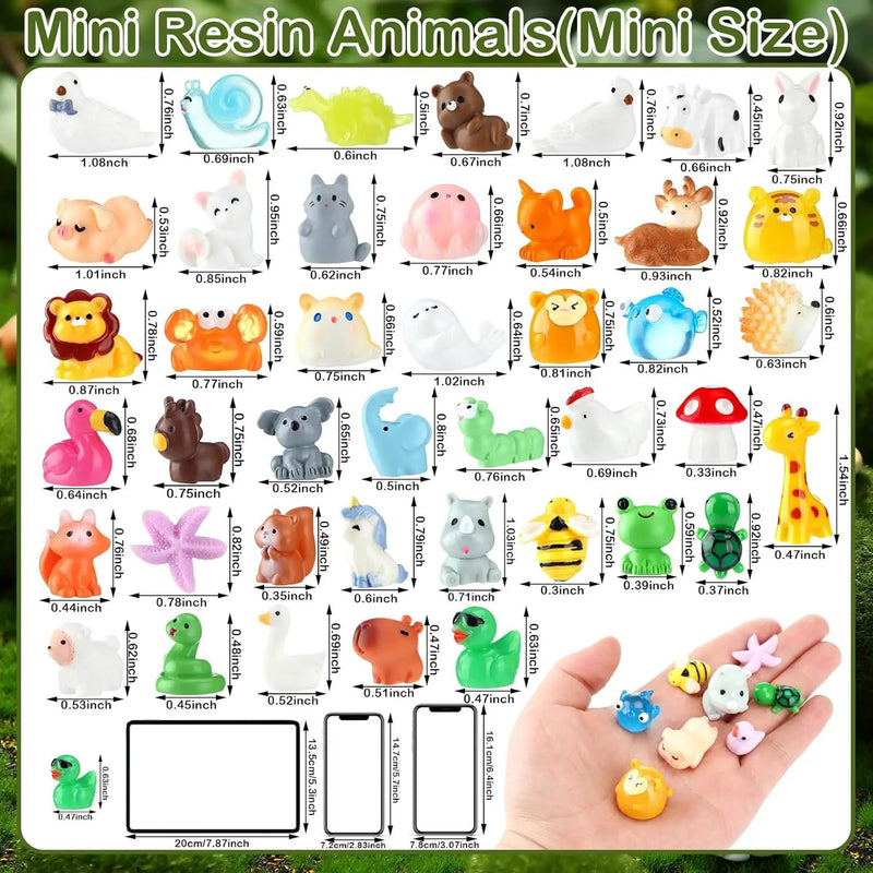 50 Pcs Mini Resin Animals Various Mini Animals Figurines for Farm Animal Figures,Dollhouse,Fairy House Garden,Micro Landscaping by GreenHaven Gardens