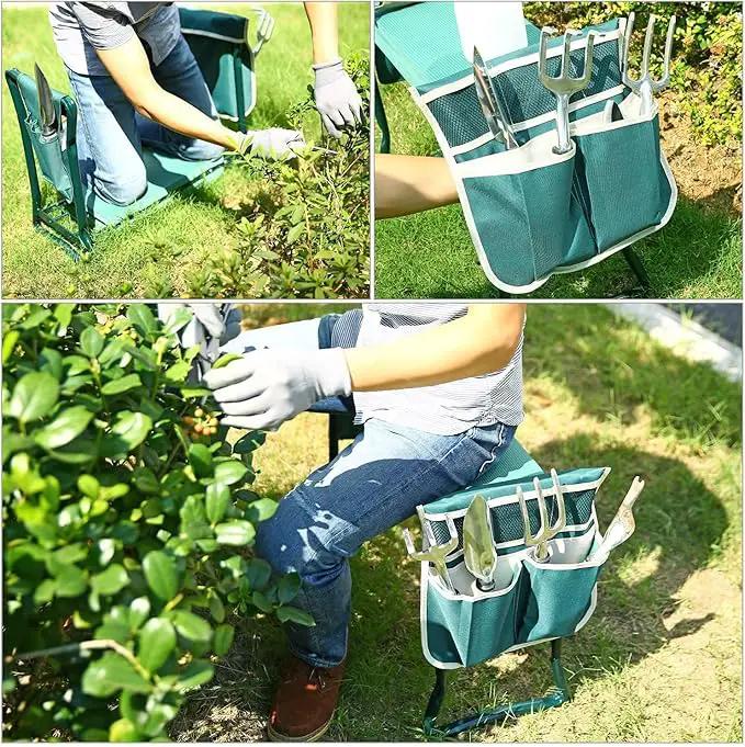 Ohuhu Garden Kneeler and Seat, Heavy Duty Garden Stool with EVA Foam Kneeling Pad, Foldable Gardening Bench with 2 Tool Pouches, 2-in-1 Portable Gardening Supplies, Idea Gifts for Women Men Seniors by GreenHaven Gardens