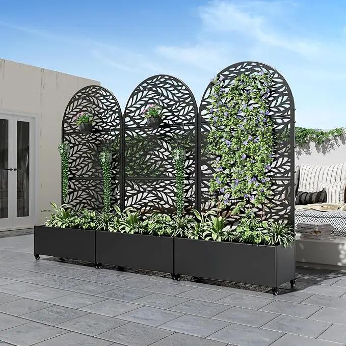 Casaphoria Metal Raised Garden Bed with Trellis and Wheels, 72"x35"x16" Planter Box for Climbing Plants, Vegetables & Vines, Features Drainage Holes and Privacy Screen (Black-Spring) by GreenHaven Gardens