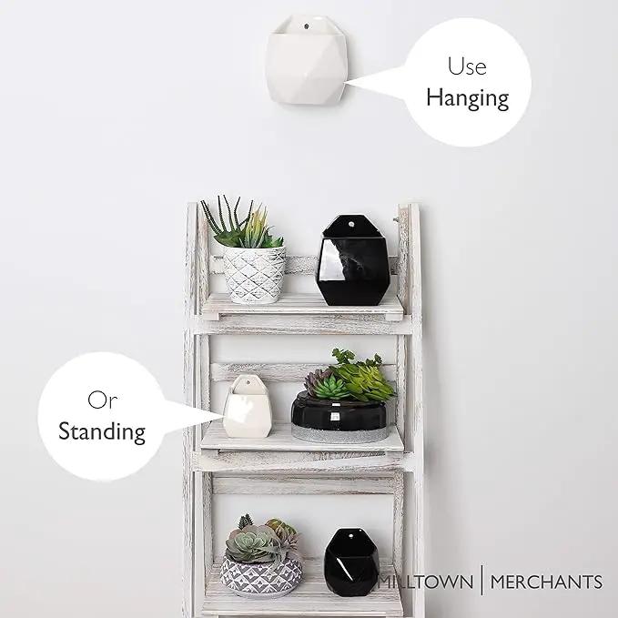 Milltown Merchants Succulent Wall Planters - White Ceramic Mounted Planters - Succulent Pots - Hanging Vases for Living Wall (1 Pack/Geometric/White) by GreenHaven Gardens