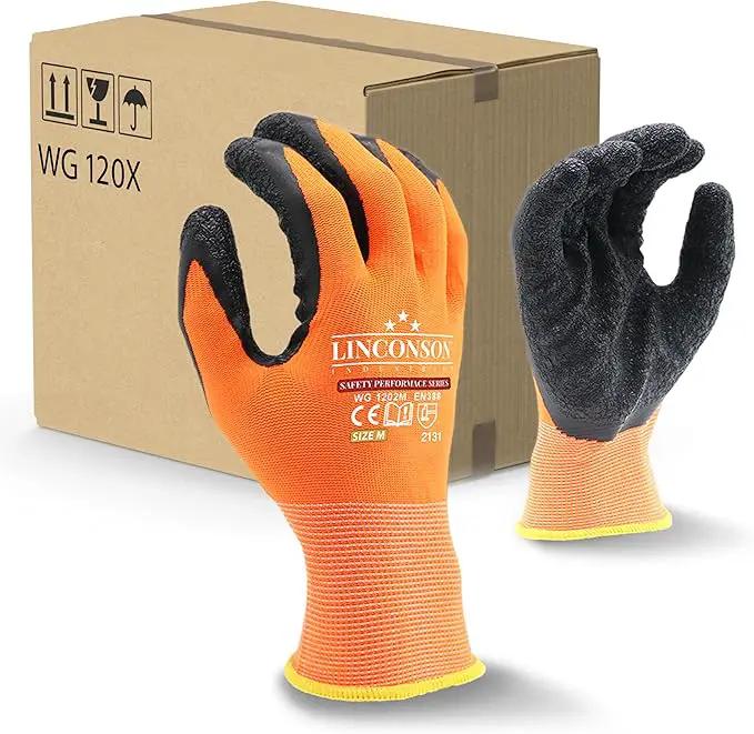 linconson 12 Pack Safety Performance Series Construction Mechanics Wrinkle Latex Work Gloves by GreenHaven Gardens