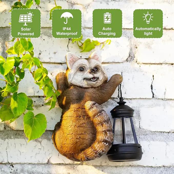 Raccoon Tree Hungger with Solar Lantern - 7.4 Inch Raccoon Outdoor Statue for Garden Yard Decor Outside,Best Garden Gifts for Mom,Women by GreenHaven Gardens