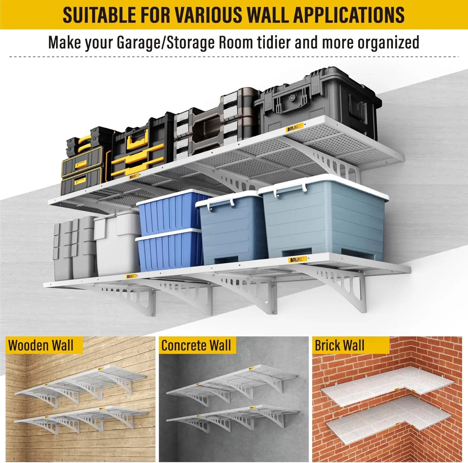 4Pack 2x3ft Adjustable Metal Garage Wall Shelving Heavy Duty Garage Storage Shelf Wall Mounted White by GreenHaven Gardens