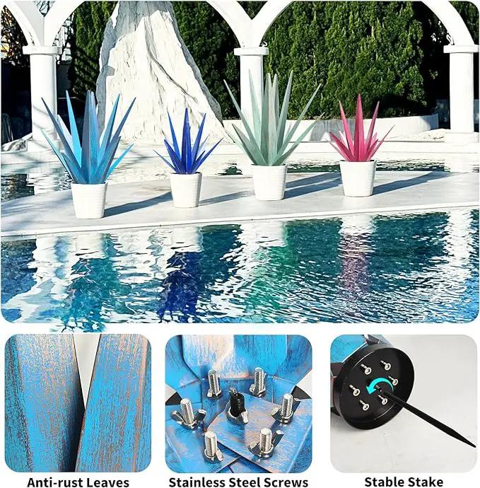 Large Tequila Rustic Sculpture, Rustic Metal Agave Plants for Outdoor Patio Yard, Garden Statue Outdoor Clearance Lawn Ornaments by GreenHaven Gardens