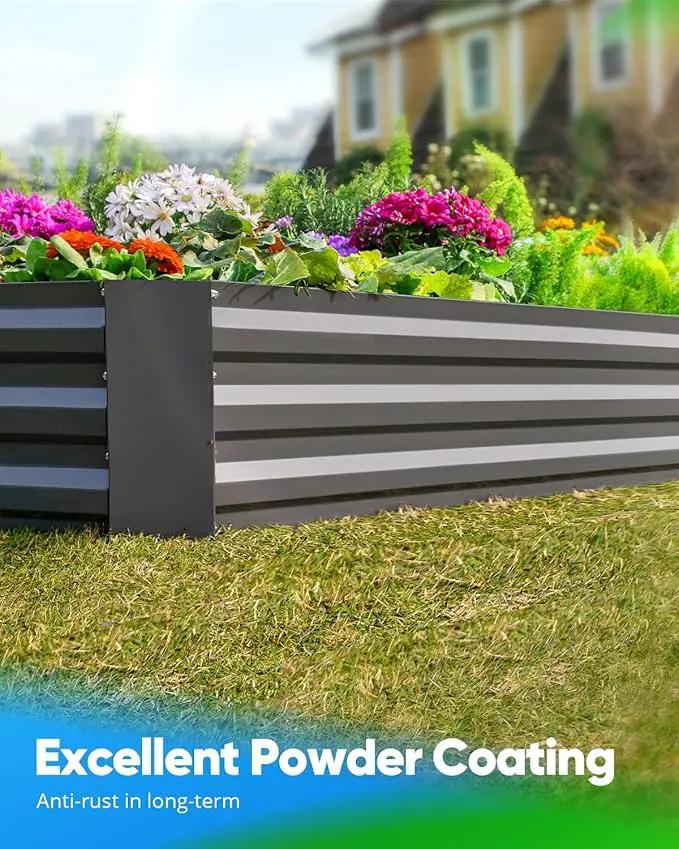 Quictent Galvanized Raised Garden Bed 8x4x1 Ft Metal Planter Box for Vegetables Bottomless for Backyard, 2 Tomato Cages Included, Dark Grey by GreenHaven Gardens