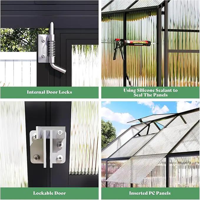Amerlife 8x11.5x7 FT Polycarbonate Greenhouse for Outdoors, Walk-in Design with Aluminum Frame, 2 Windows and Swing Door, Heavy-Duty Greenhouse Construction for Garden, Black by GreenHaven Gardens