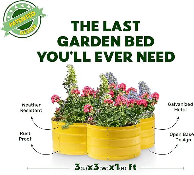 Galvanized Raised Garden Beds Outdoor // 3×3×1 ft Planter Raised Beds for Gardening, Vegetables, Flowers // Large Metal Garden Box (Yellow) // Patented Tool-Free Design by GreenHaven Gardens