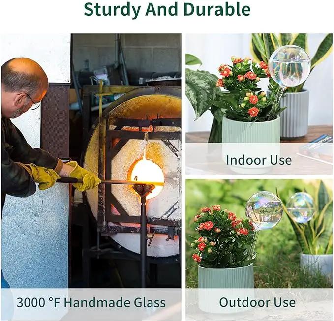 6.4 oz Medium Plant Self Watering Globes, Light Iridescent Glass Water Bulb for Indoor Plants While Away, Automatic Plant Waterer Self-Watering Stakes, Plant Thing for Plant Parents, 2 Pack by GreenHaven Gardens