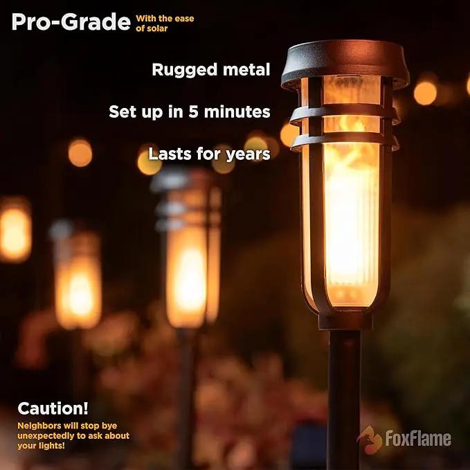 Metal Solar Torch - Adjustable Height (24" - 50"), Outdoor Lights with Flickering Flame, Waterproof Solar Powered Lights, Flame Torches for Patio, Pathway, Yard Decor, Matte Black (4-Pack) by GreenHaven Gardens